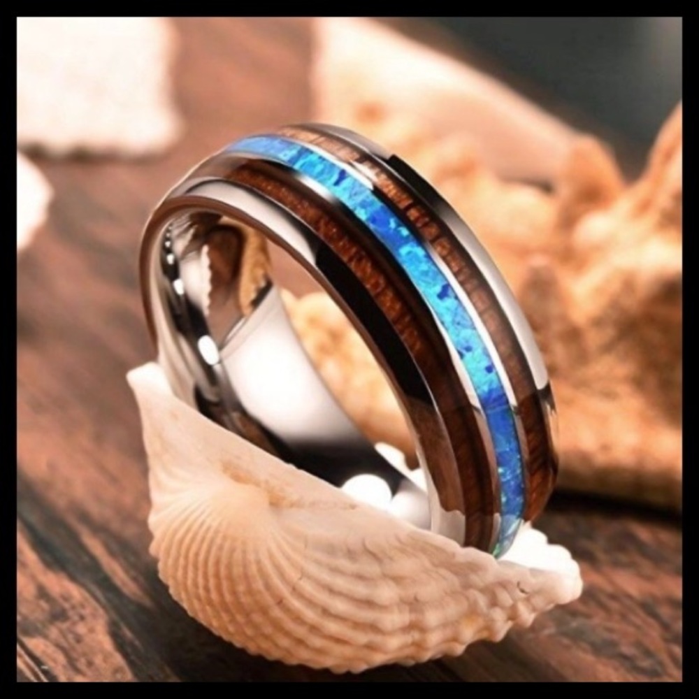 🎉HP Men 8mm tungsten Hawai Koa wood titanium ring